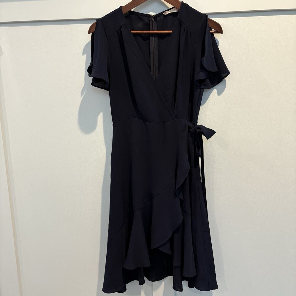 Altar’d‎ State Dress Women Small Navy Blue Tie Wrap Chiffon Lined Flutter Sleeve